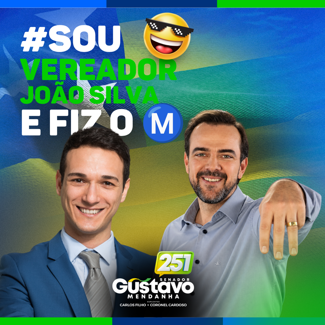 Exemplo da arte Fiz o M com o nome João Silva e um retrato de marcação à esquerda de Gustavo Mendanha